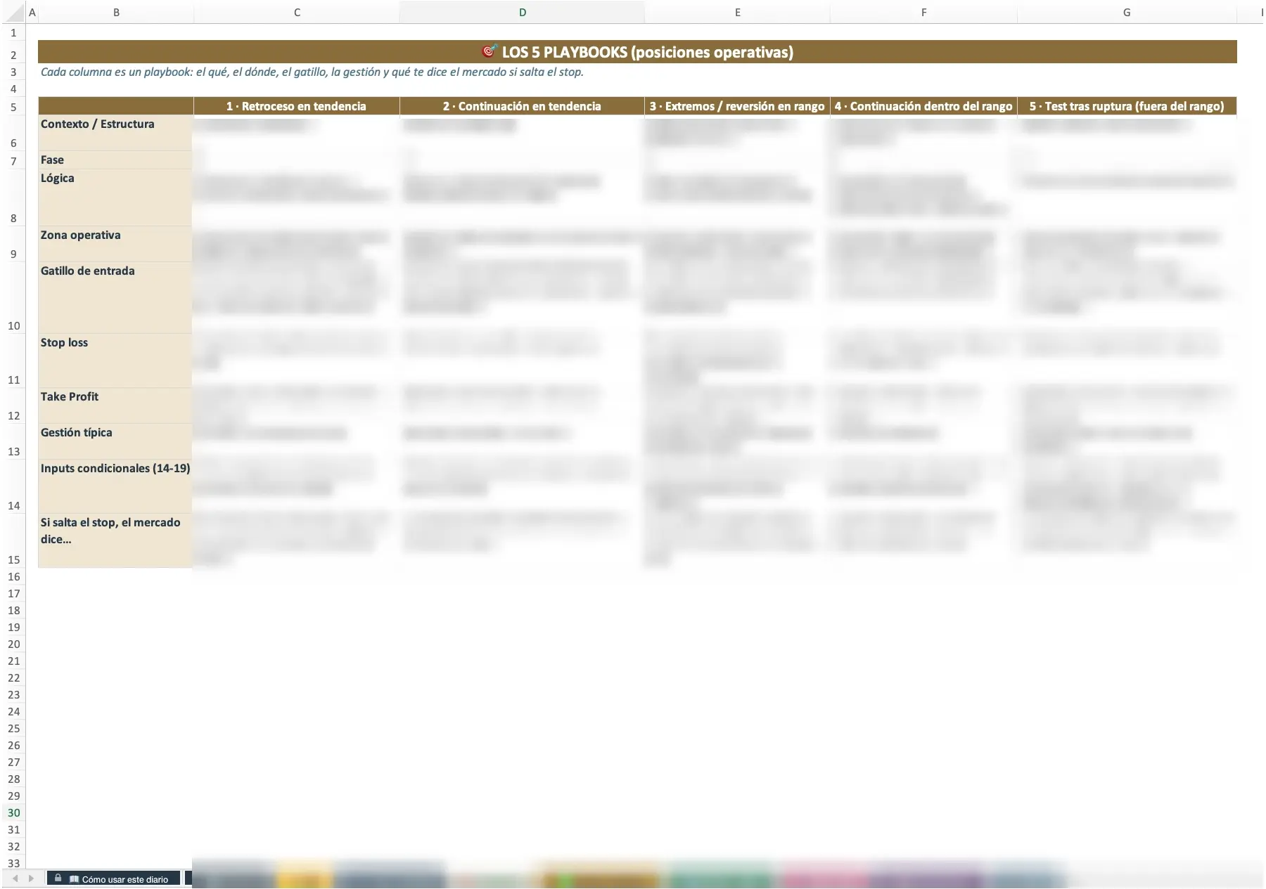 Los 5 playbooks operativos dentro del Diario (contenido del curso)