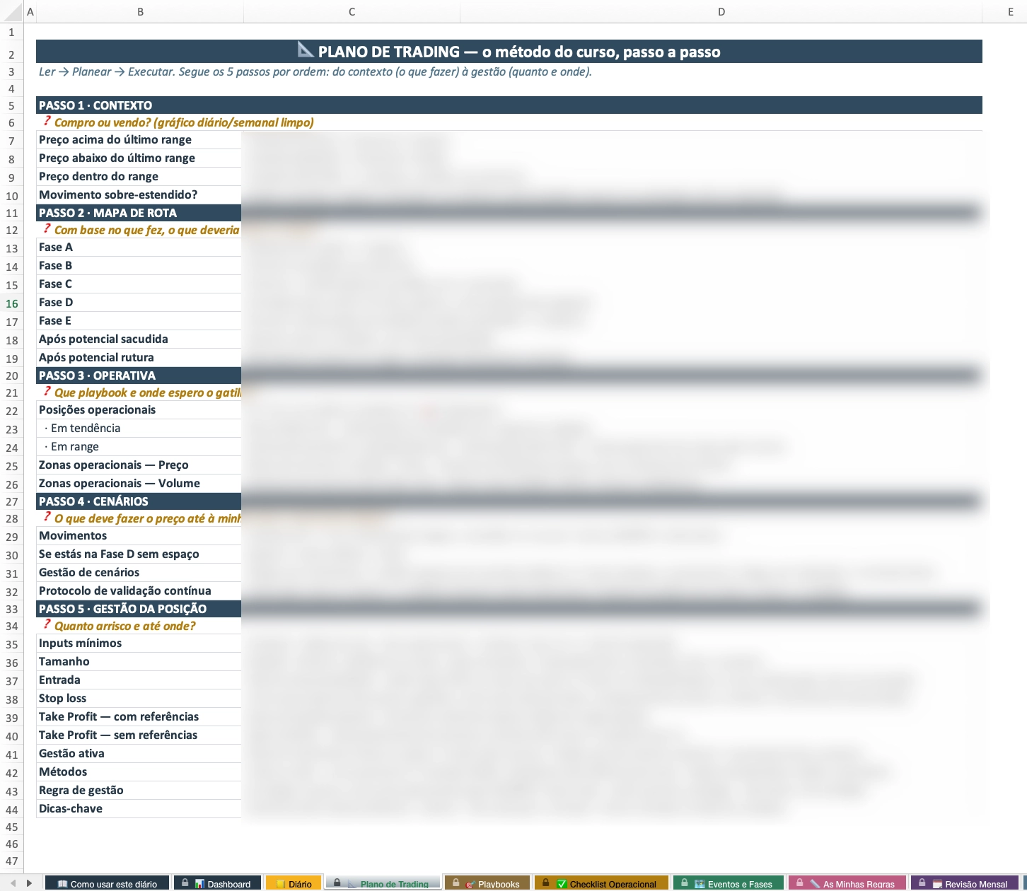 O Plano de Trading passo a passo dentro do Diário (conteúdo do curso)